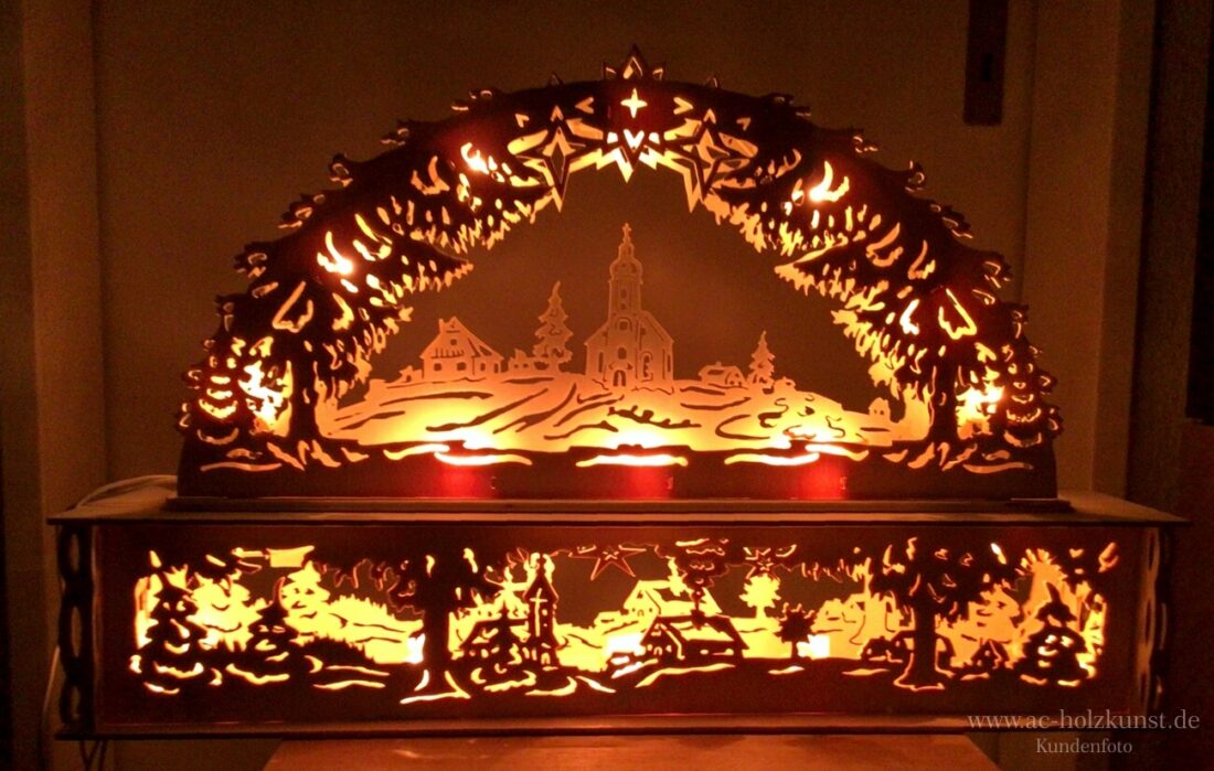 laubsaegearbeit 3d lichterbogen mit sockel