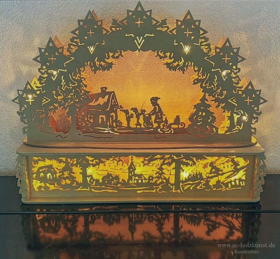 3D Schwibbogen Zwergenwerkstatt mit Sockel