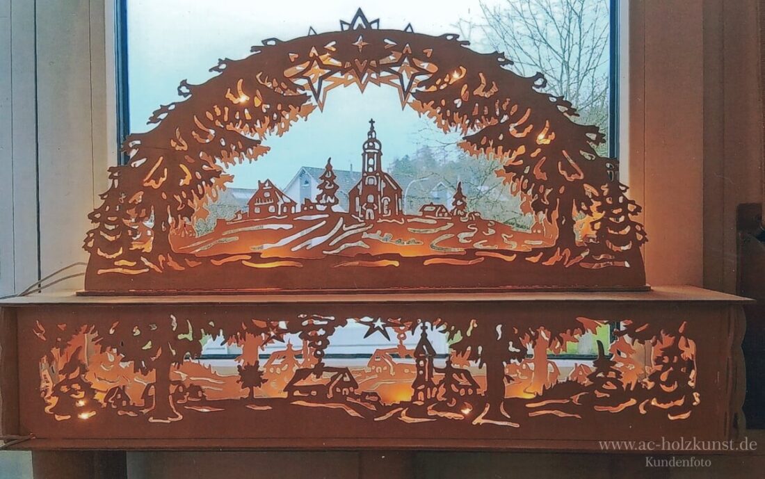 laubsaegearbeit 3d lichterbogen mit sockel